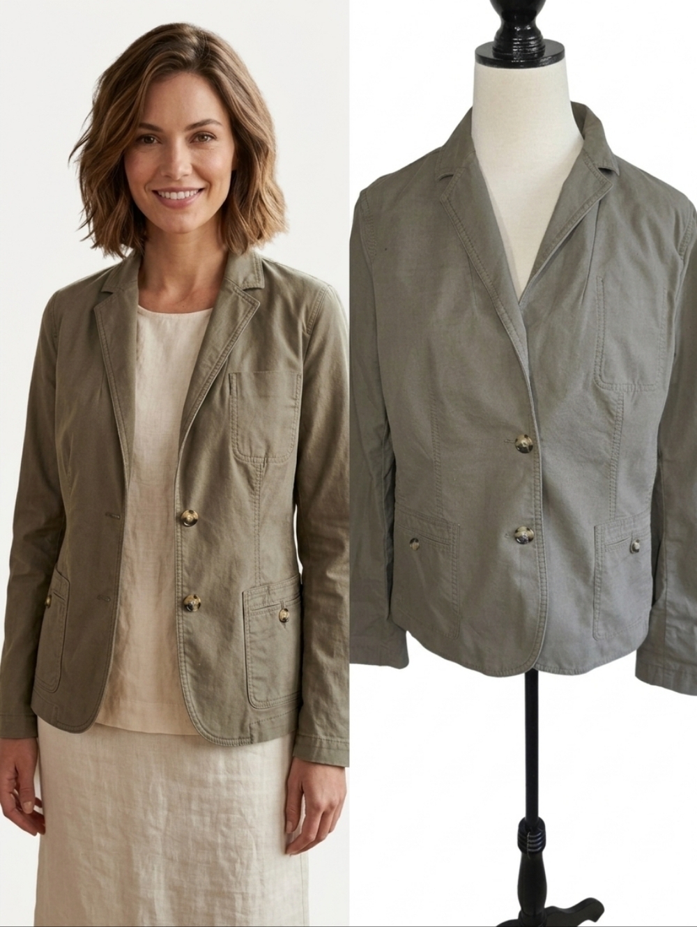 Talbots Olive Green Casual Fall  Utility Blazer Jacket Women's Plus Size 16